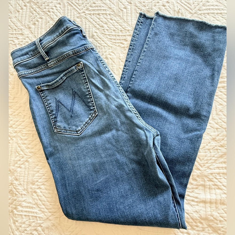 Mother Denim High-Rise Button-Fly Women’s Hustler Ankle Jeans in Medium Blue